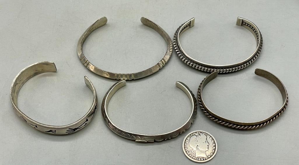 Five Sterling Silver Stacker Style Bracelets - 11