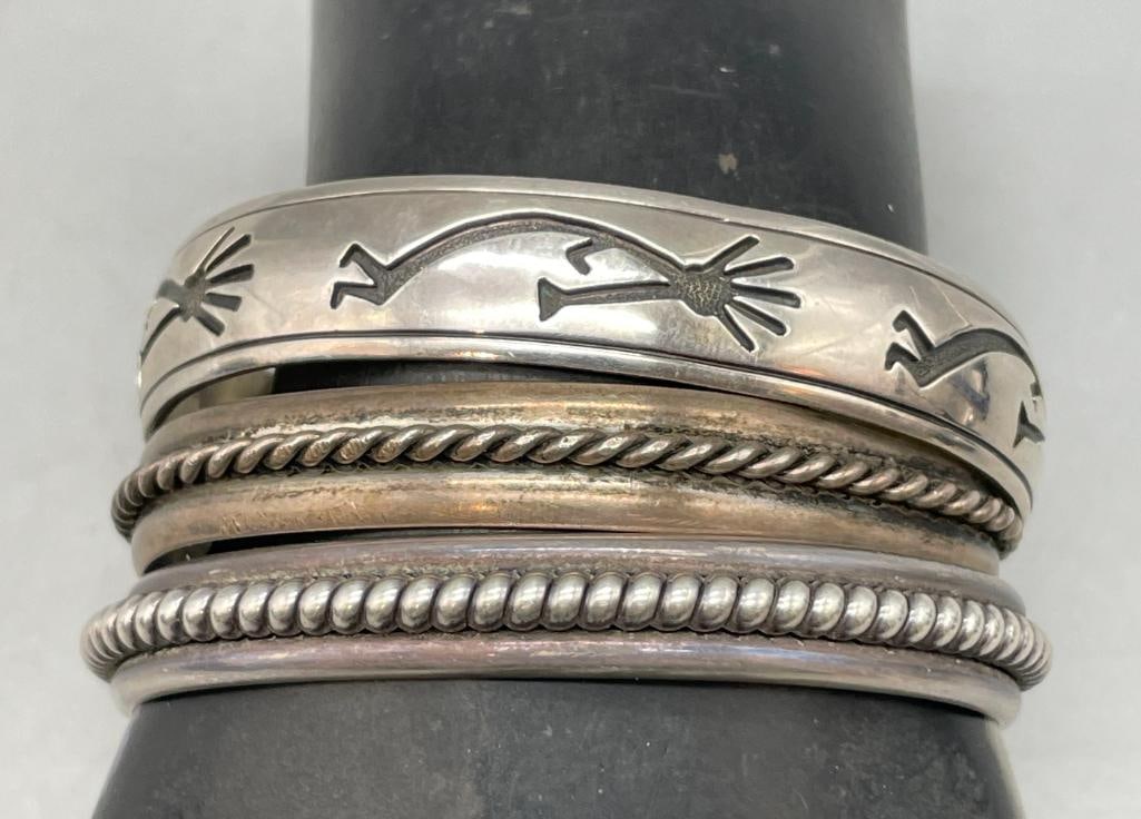 Five Sterling Silver Stacker Style Bracelets - 12