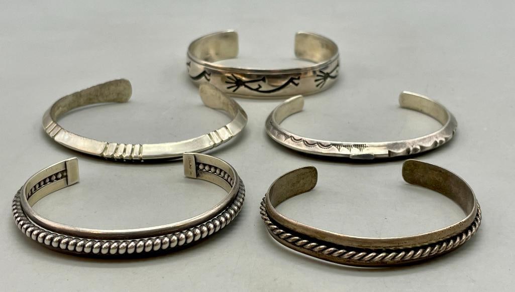 Five Sterling Silver Stacker Style Bracelets - 3