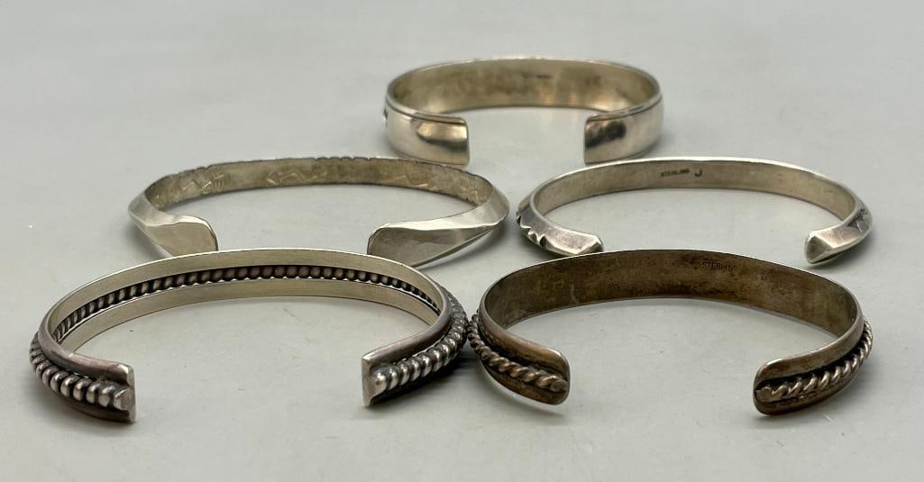 Five Sterling Silver Stacker Style Bracelets - 5