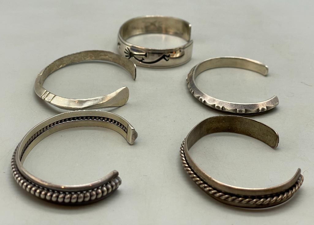 Five Sterling Silver Stacker Style Bracelets - 6