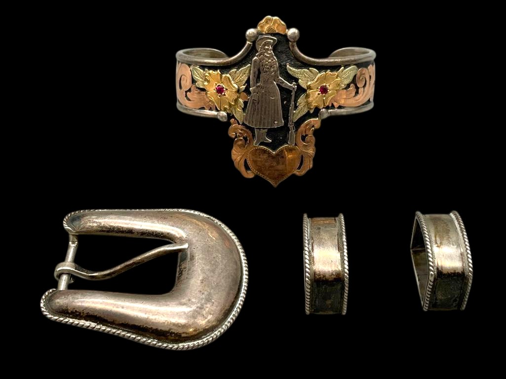 Bob Berg 'Annie Oakley Theme' 1998 Sterling Silver Bracelet And Vogt Buckle Set (1 of 14)