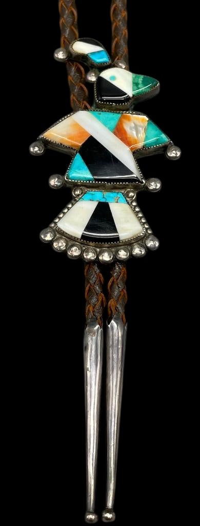 Vintage Sterling Silver And Multi Stone Zuni Bolo Tie (1 of 13)