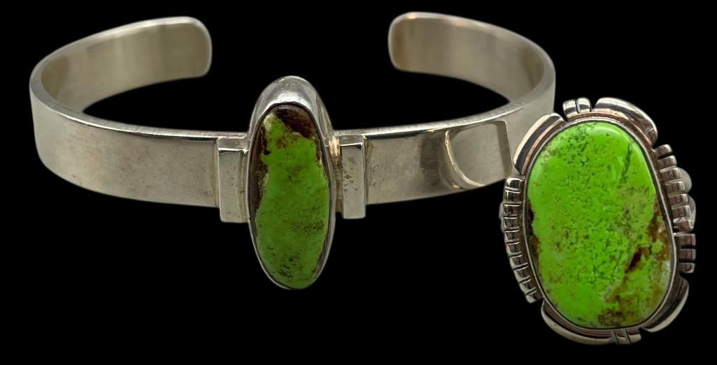 Sterling Silver And Green Stone Bracelet And Ring (1 of 13)