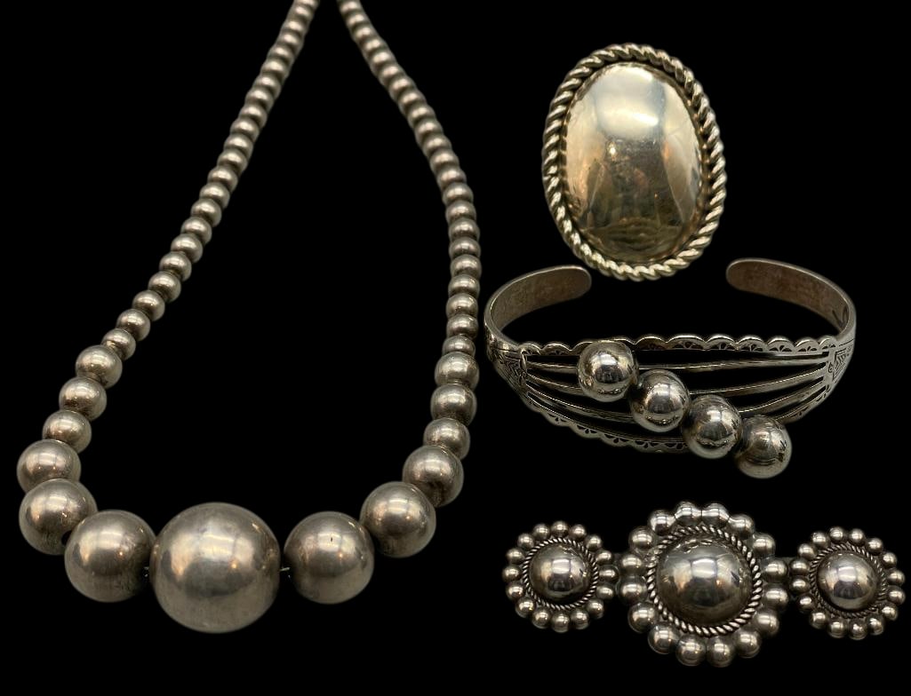 Sterling Silver Necklace, Bracelet, Pin, Ring - Some Mexican (1 of 15)