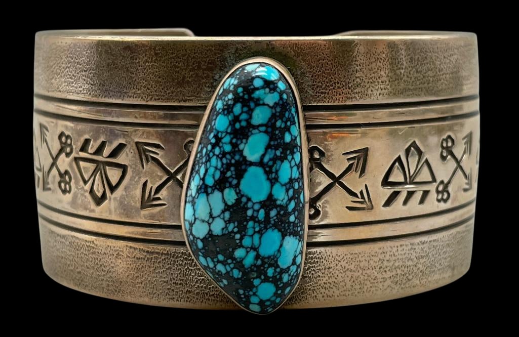 Sterling Silver And Webbed Turquoise Bracelet (1 of 10)