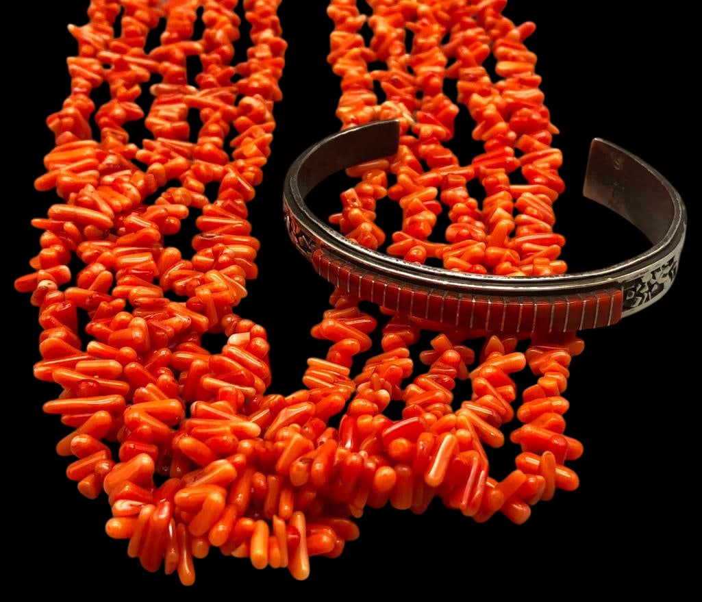 Five Strand Coral Necklace With Coral And A Sterling Silver Bracelet (1 of 16)