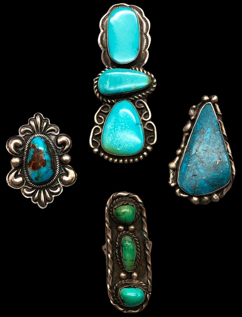 Four Sterling Silver And Turquoise Rings - One Large (1 of 12)