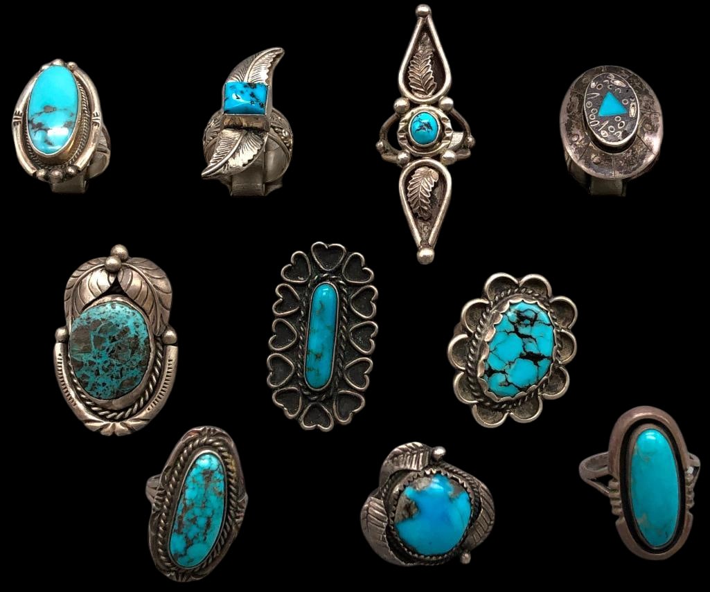 10 Sterling Silver and Turquoise Rings (1 of 13)