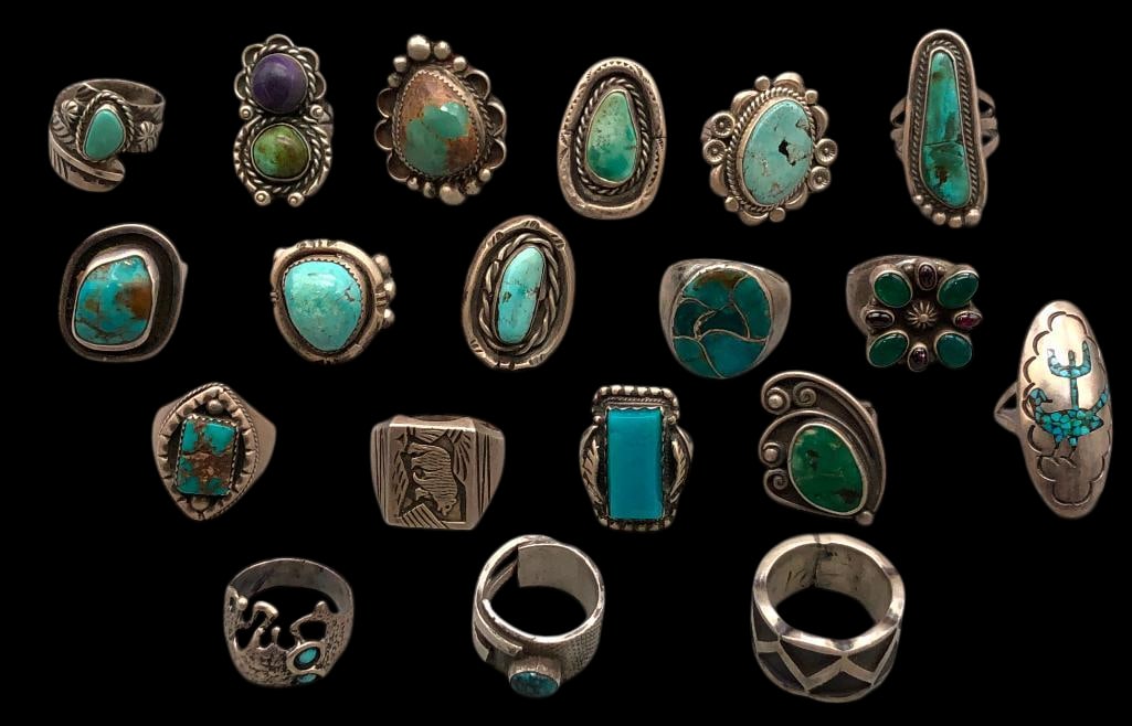 Group of 19 Sterling Silver Rings - Some With Turquoise And Various Settings (1 of 15)