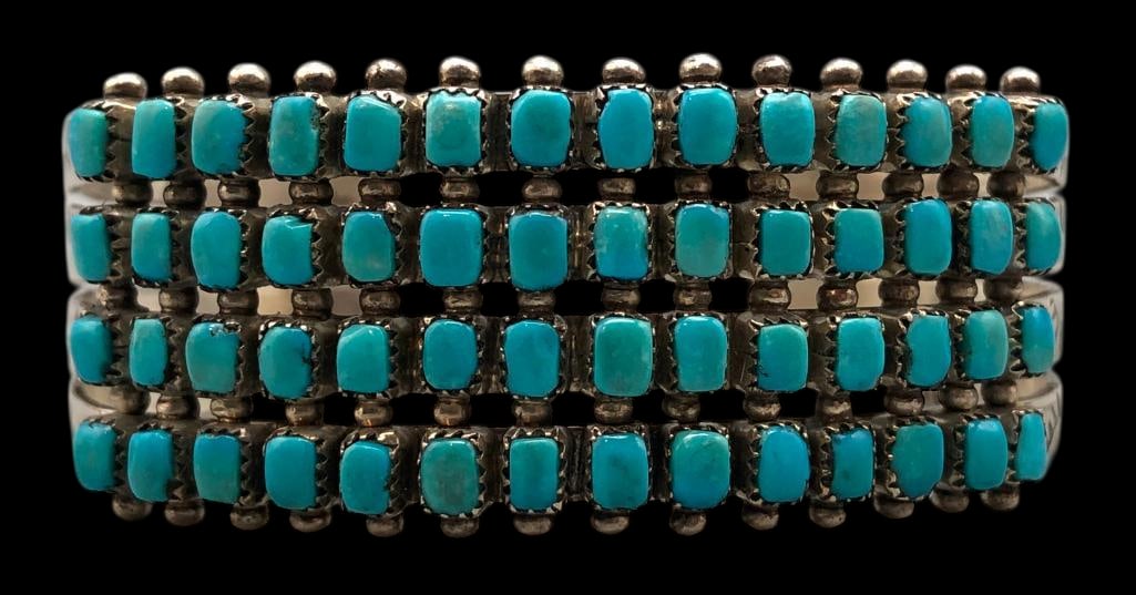 Four Row Turquoise and Sterling Silver Bracelet (1 of 10)