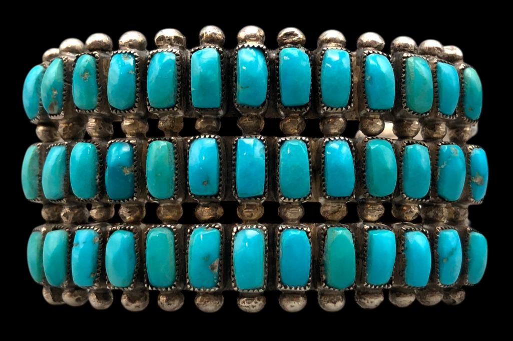 Three Row Sterling Silver And Turquoise Bracelet (1 of 9)