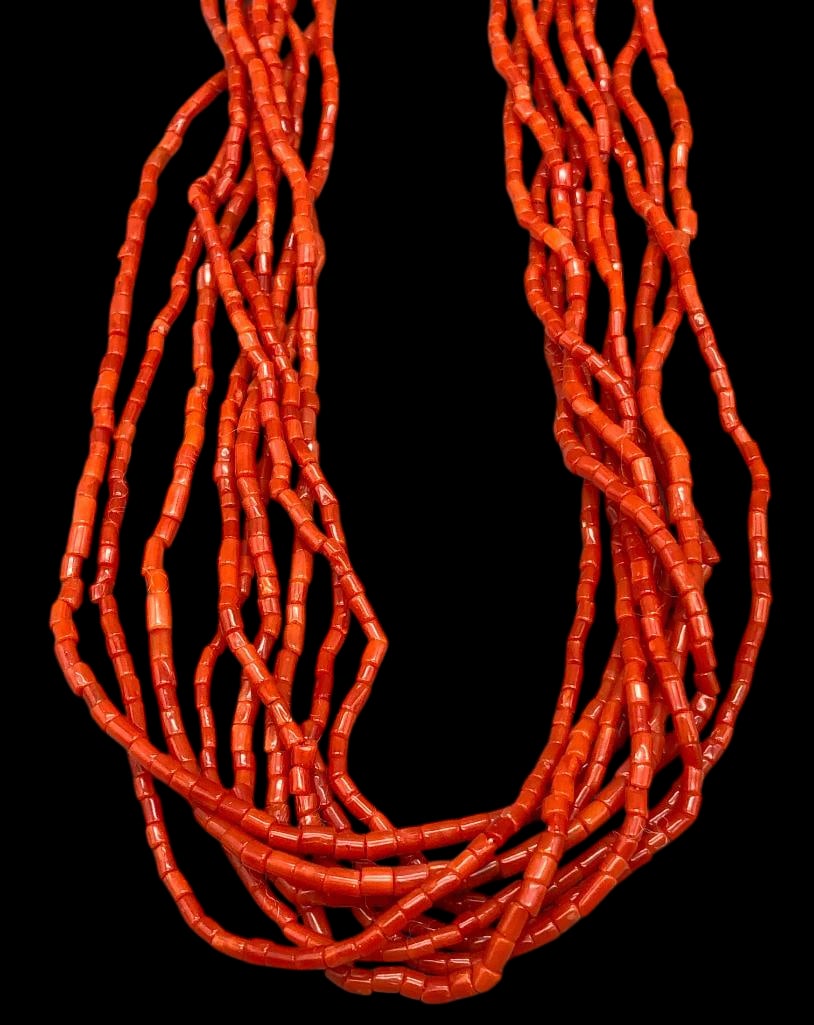 Nine Strand Coral And Sterling Silver Necklace (1 of 11)
