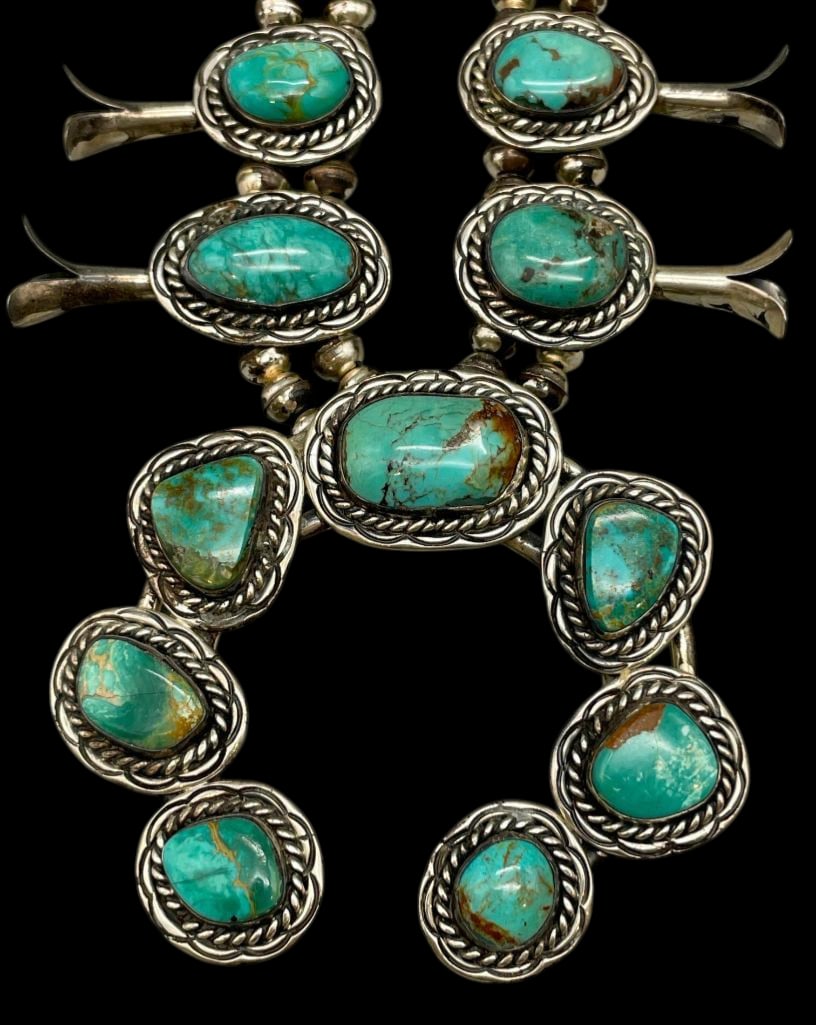 Vintage Sterling Silver Squash Blossom Necklace With Turquoise (1 of 16)