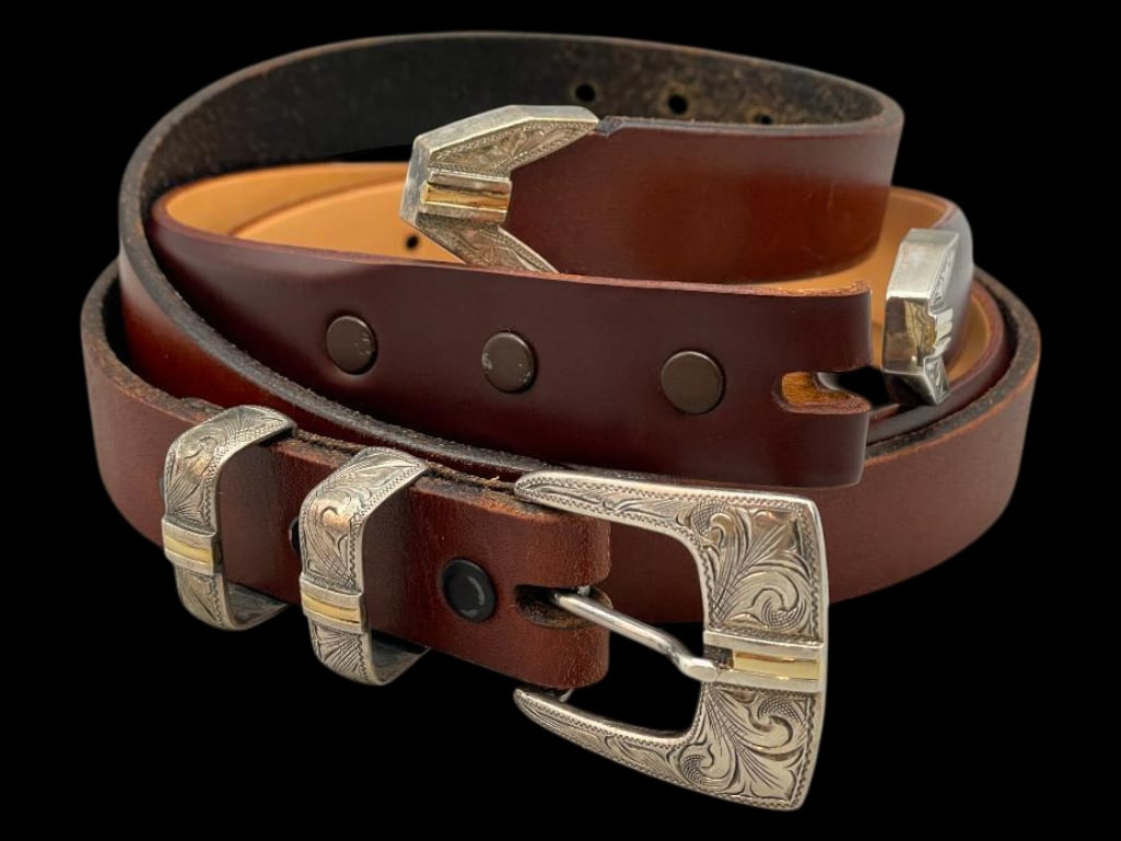 Clint Orms 4 Piece (2 Belts and Extra Tip) Sterling Silver and 14K Gold Ranger Buckle Set (1 of 11)