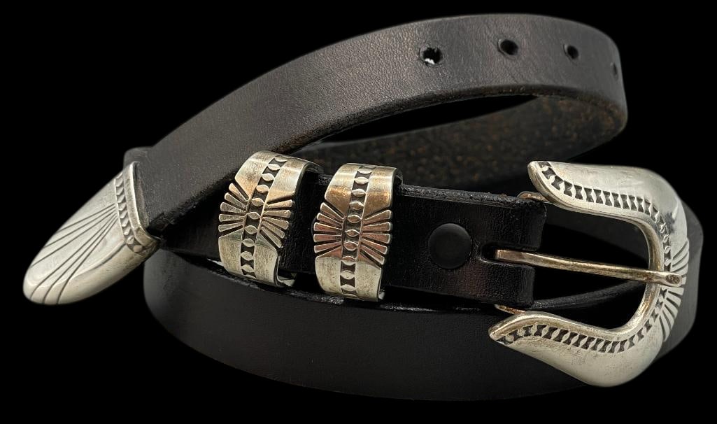 Thomas Curtis Sterling Silver Three Piece Ranger Buckle Set With Leather Belt (1 of 11)