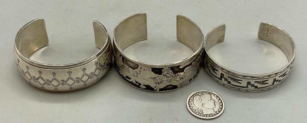 Three Sterling Silver Bracelets - 8