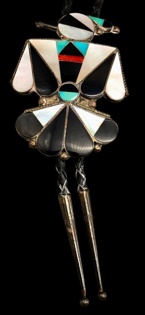 Sterling Silver And Multi Stone Inlay Thunderbird Themed Bolo Tie (1 of 13)