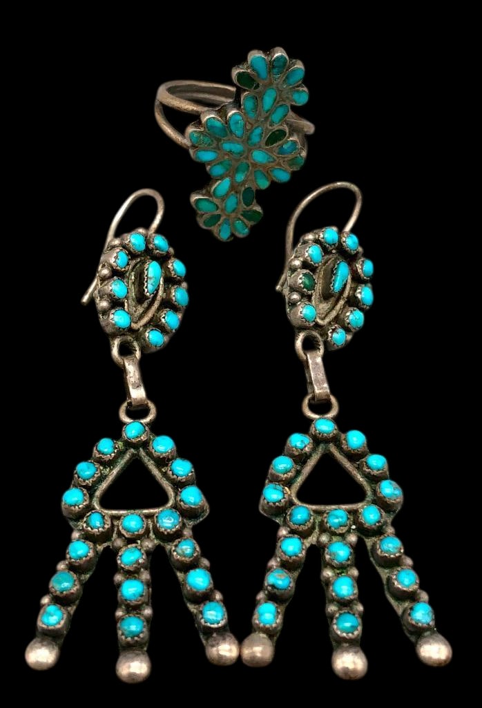 Vintage Snake Eye Turquoise Earrings And Dishta Style Turquoise Ring (1 of 10)