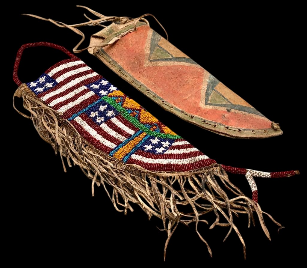 Two Vintage Knife Sheaths - One Parfleche And One Beaded (1 of 10)