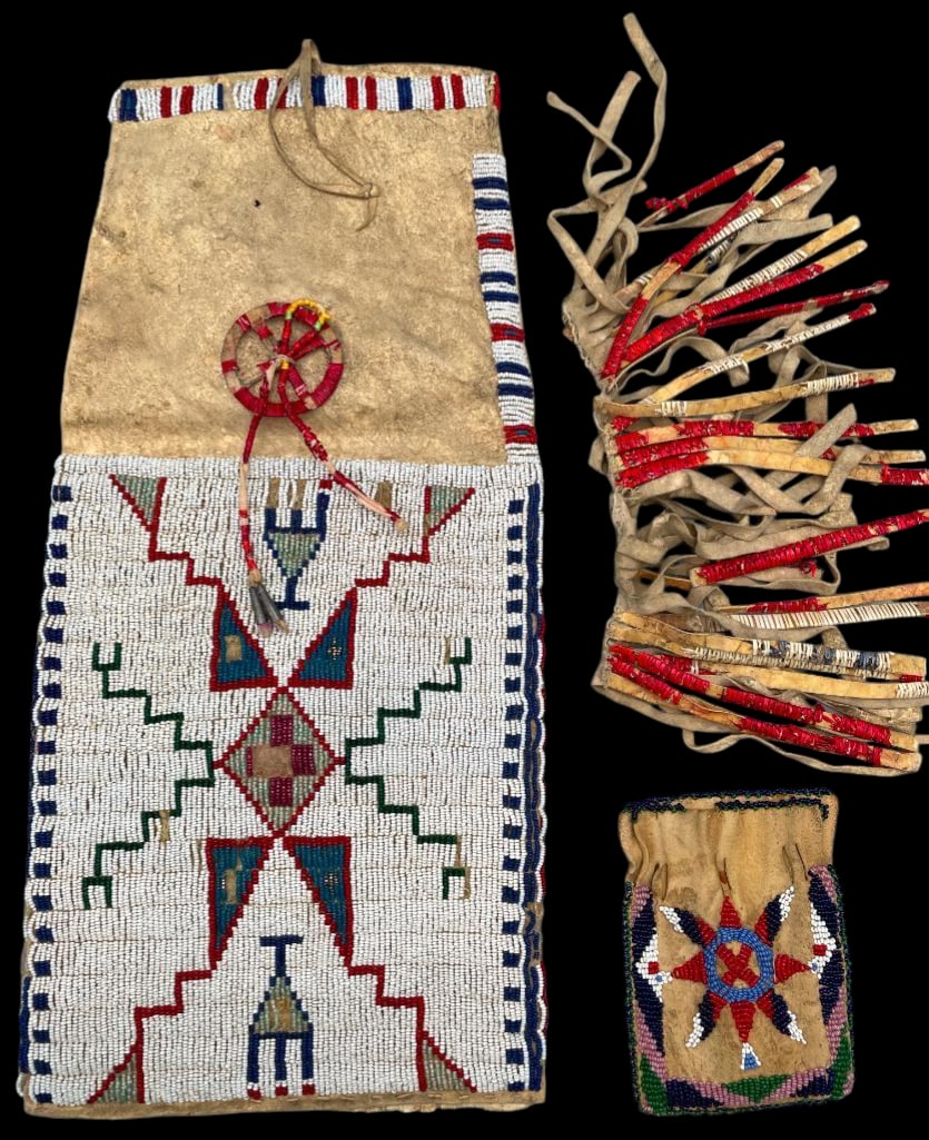 Early 1900s Beaded Tobacco Pouch With Vintage Beaded Medicine Bag (1 of 19)