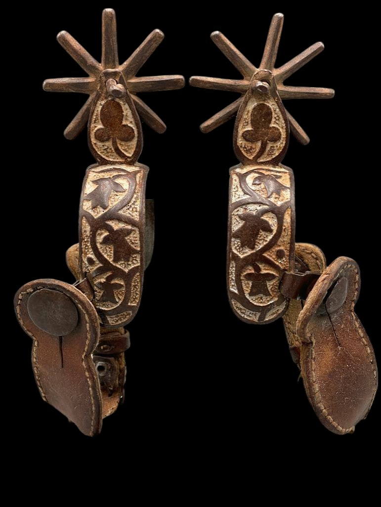 Pair Of Hefty Antique Mexican Spurs With Straps (1 of 18)