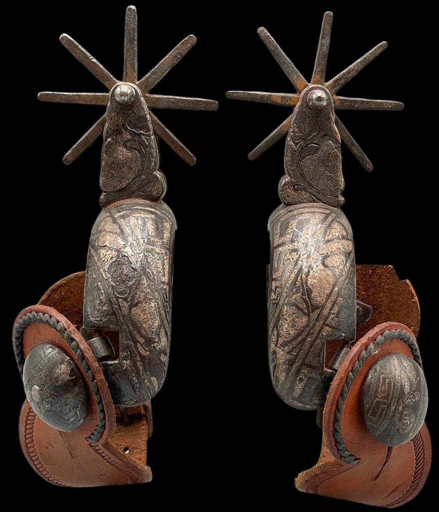 Hefty Silver Inlaid And Incised Antique Mexican Spurs (1 of 12)