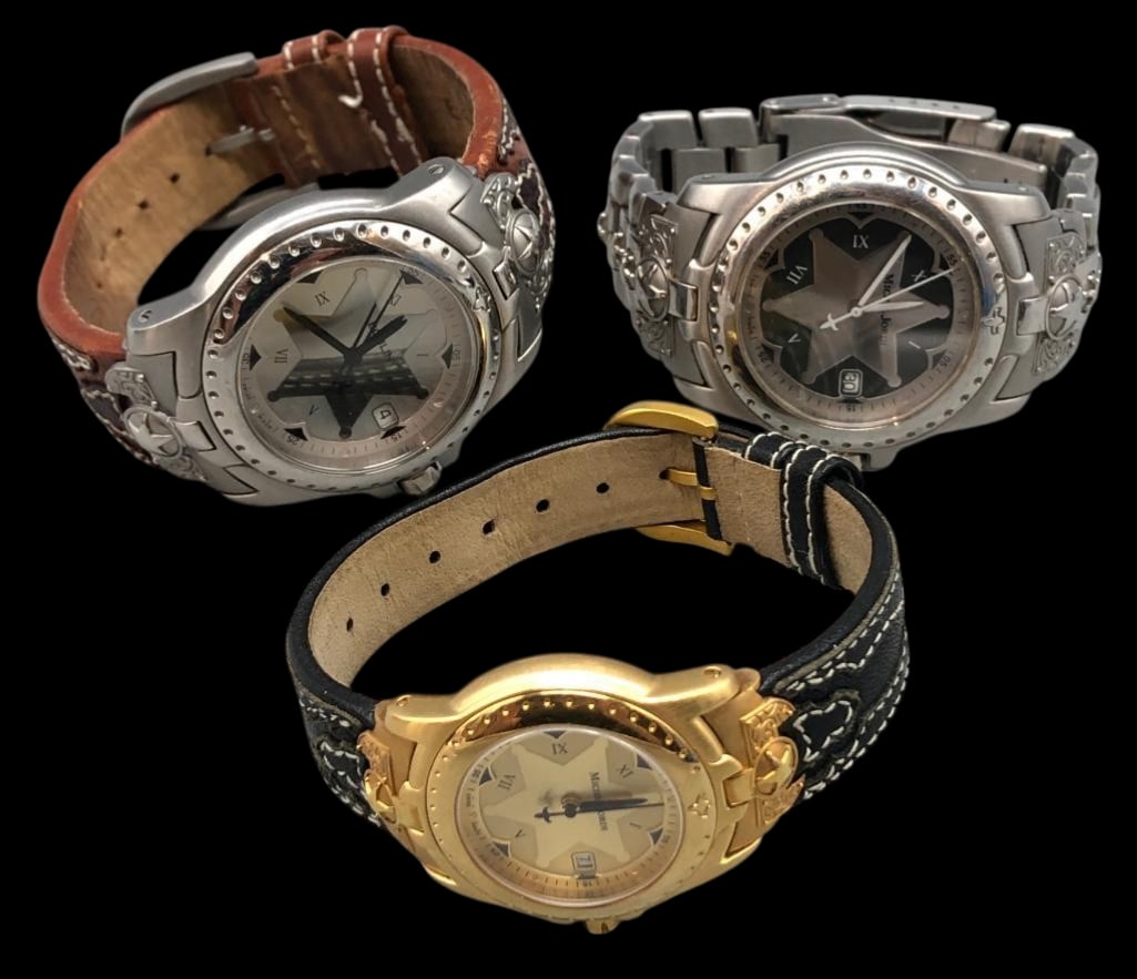 Group Of Three Watches By Bohlin & Michel Jordi: Offered here for your consideration is a group of three watches by Bohlin and Michel Jordi. One watch is a "Spirit of the West" Sheriff watch by Michel Jordi. This is a collectible Swiss style