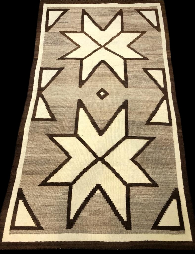 Unique All Natural Valero Star Navajo Rug: For your consideration is an old and unique all natural Valero star design Navajo rug. This weaving pattern features a double eight point Valero Star design. These patterns were often attributed to Cr