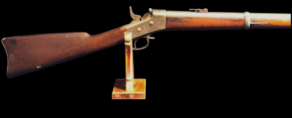 United States Springfield M1871 Remington Rolling Block Rifle .50 Caliber: Offered here for your consideration is a United States Springfield Model1871 Remington rolling block rifle in .50 caliber. This rolling block action rifle features a hardwood stock, slotted head ramro