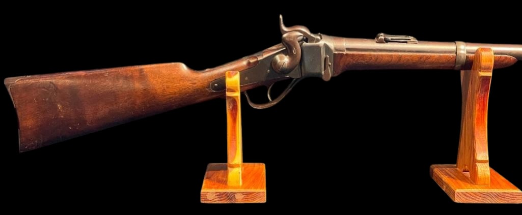 Civil War Era Sharps Falling Block Carbine .55 Caliber: Offered here for your consideration is Civil War era Sharps falling block carbine in .55 caliber. This carbine features a walnut stock and forend with a blued barrel and receiver. It is finished with