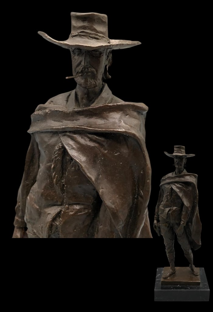 Clint Eastwood 'Man With No Name' A Bronze By Mavchi: Offered here for your consideration is Clint Eastwood "Man With No Name" - a bronze by Mavchi. This bronze portrays the iconic Clint Eastwood character from the classic Western trilogy. He is 