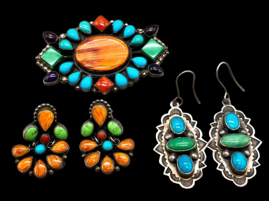 Don Lucas Multi Stone Earrings And Pin (1 of 10)