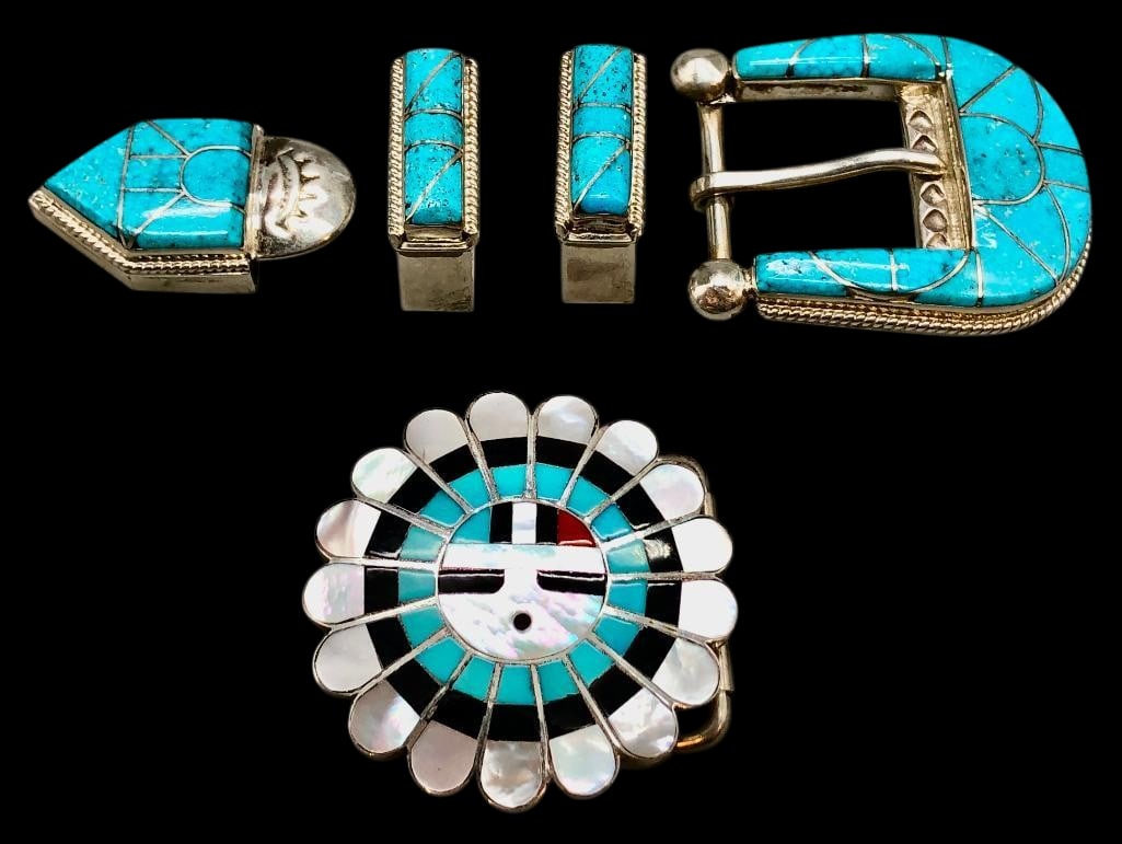 Turquoise Inlay Ranger Buckle Set By Stanford And Diane Cooche And Sunface Inlay Buckle (1 of 10)