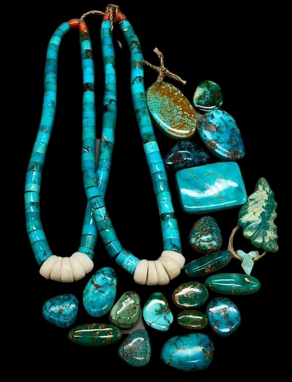Approx 190 Carats Nice Turquoise Cabochons And Pair Of Joclas And Carved Turquoise Pieces (1 of 10)