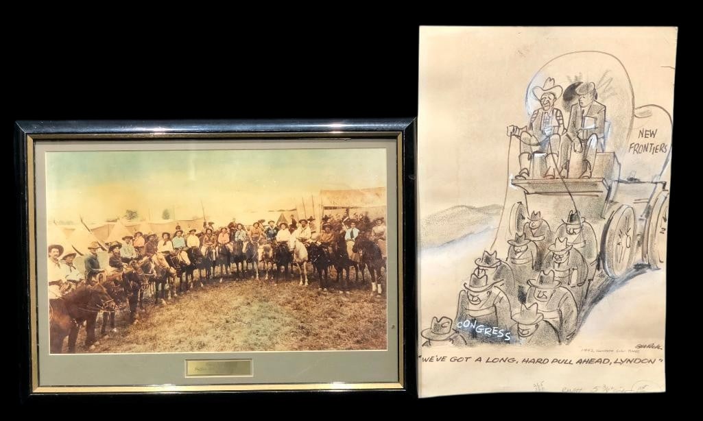 Original Political Cartoon Circa 1962 By Jacob Burck And Wild West Show Hand Tinted Photo (1 of 17)