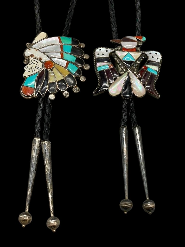 Two Multi Stone Inlay Zuni Bolo Ties - Quam And Shack (1 of 14)