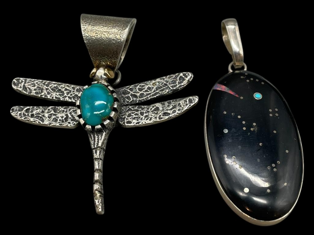 Group of Two Pendants - One Inlay by Jimmy Harrison And One Dragonfly Pendant by Philander Begay (1 of 10)