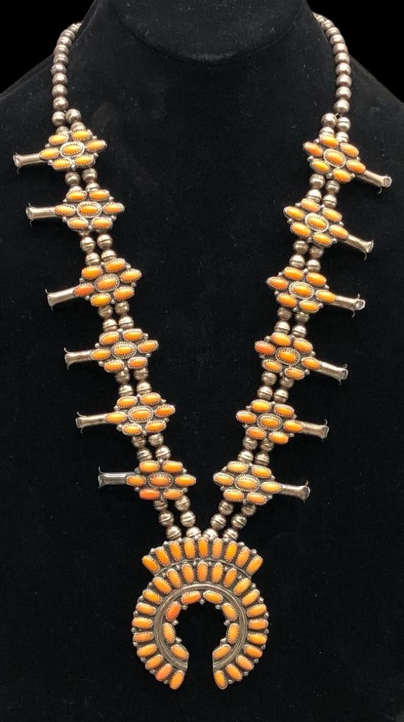 Spiny Oyster And Sterling Silver Squash Blossom Necklace By James Mason (1 of 16)