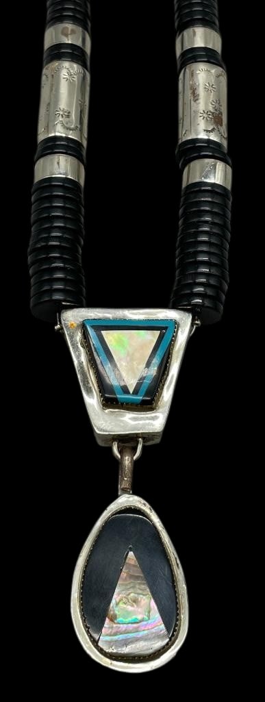 Onyx And Sterling Silver Necklace And Inlay Pendant By Matt Coriz (1 of 16)