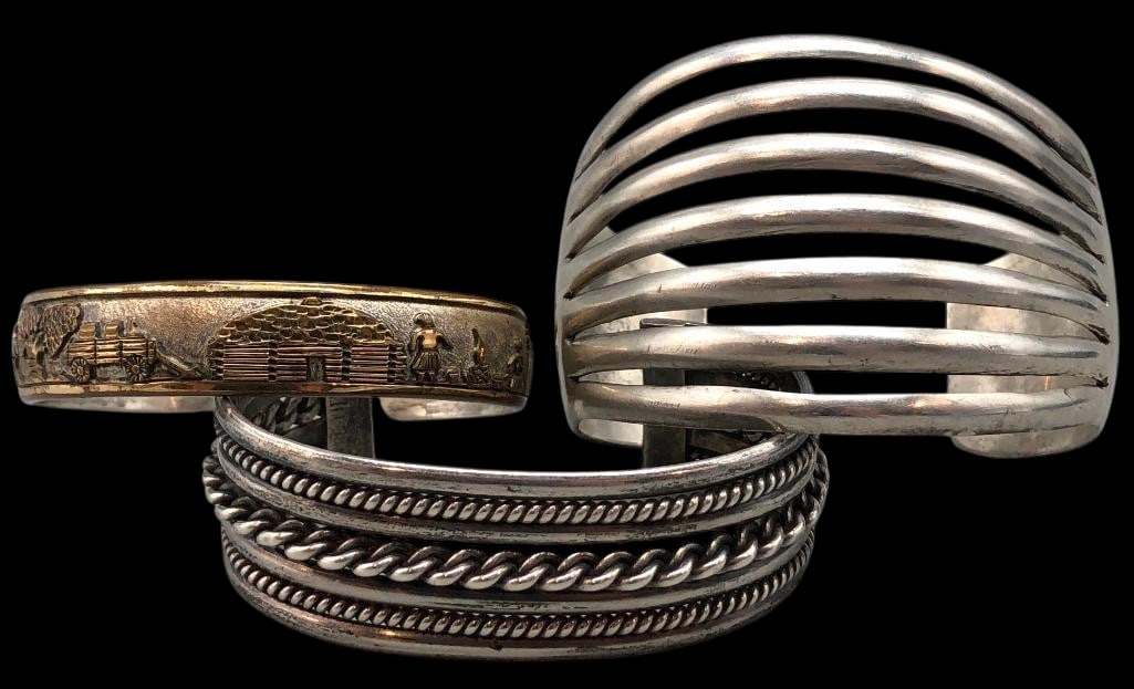Three Sterling Silver Bracelets With Various Designs (1 of 14)