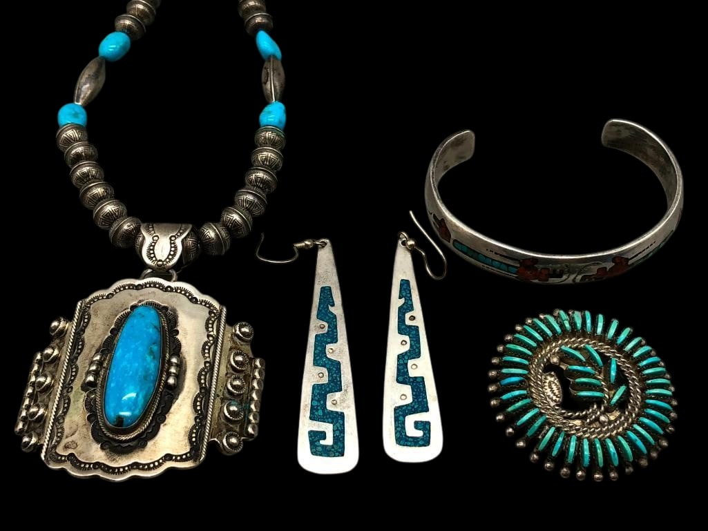 Sterling Silver Jewelry Group - Necklace, Pendant, Earrings And Bracelet (1 of 17)