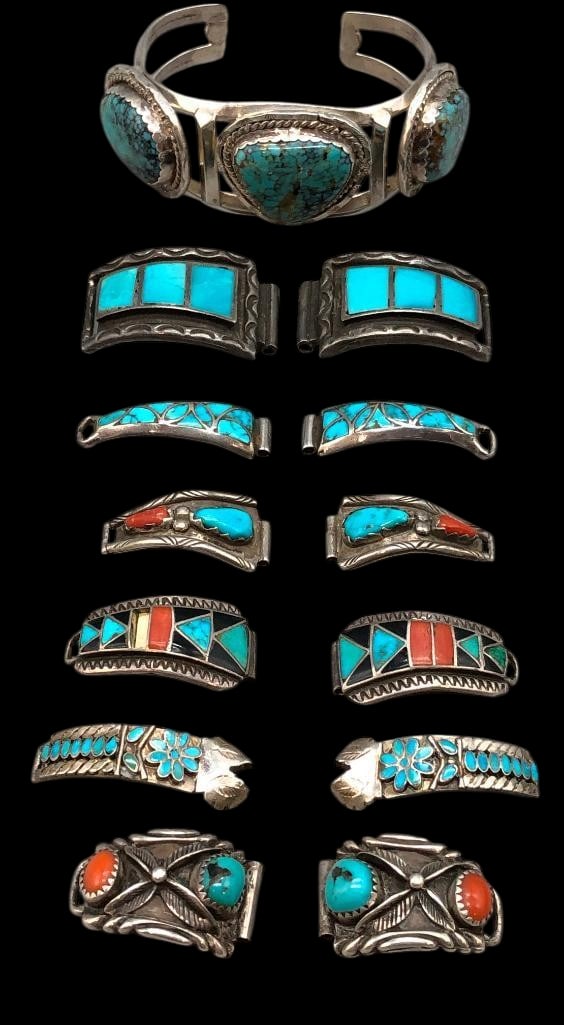 Turquoise And Sterling Silver Bracelet With Six Sets Of Watch Tips (1 of 18)