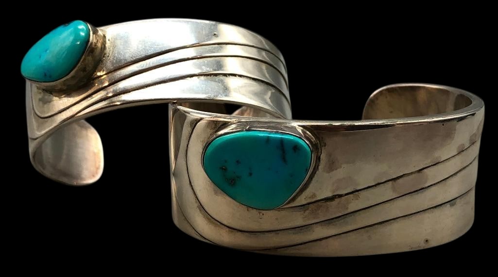 His And Hers Turquoise And Sterling Silver Bracelets (1 of 11)