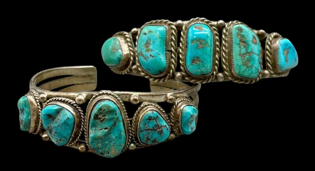 Two Turquoise And Sterling Silver Row Bracelets (1 of 9)