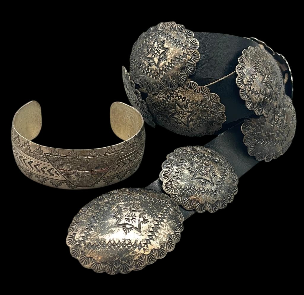 Stamped Sterling Silver Concho Belt By Padilla With Sterling Silver Bracelet (1 of 19)