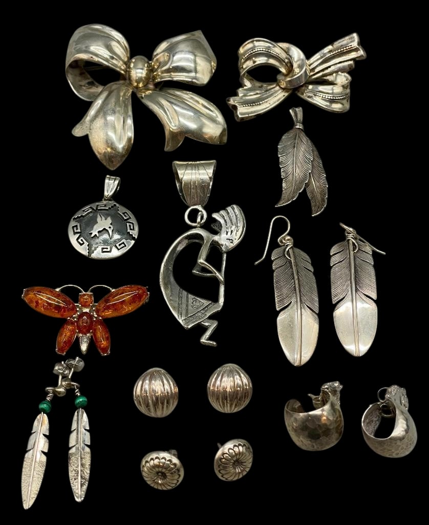 Group Of Sterling Silver Earrings, Pins And Pendants (1 of 12)