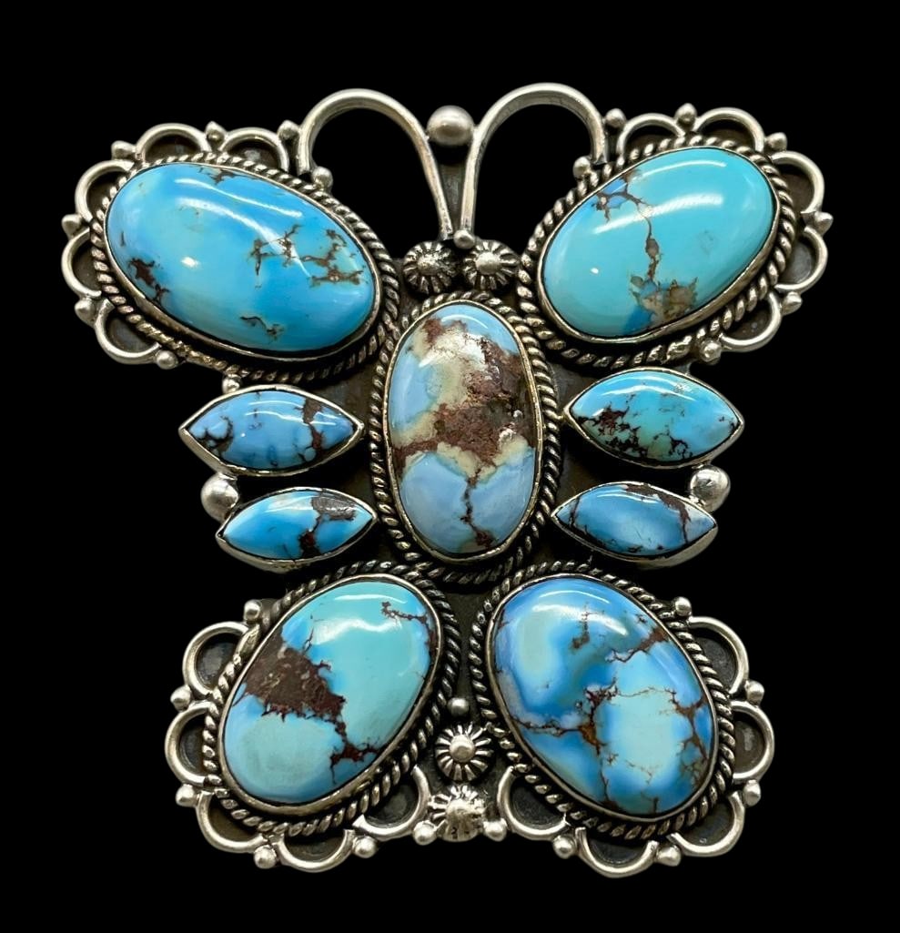 Sterling Silver And Turquoise Butterfly Ring - Possible Golden Hills Turquoise (1 of 10)
