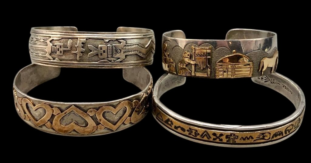 Four Sterling Silver Bracelets With Overlay Designs And Some With Gold Accents (1 of 11)