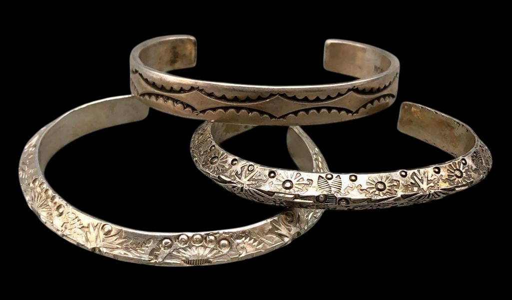 Three Sterling Silver Bracelets With Stamped Designs (1 of 9)